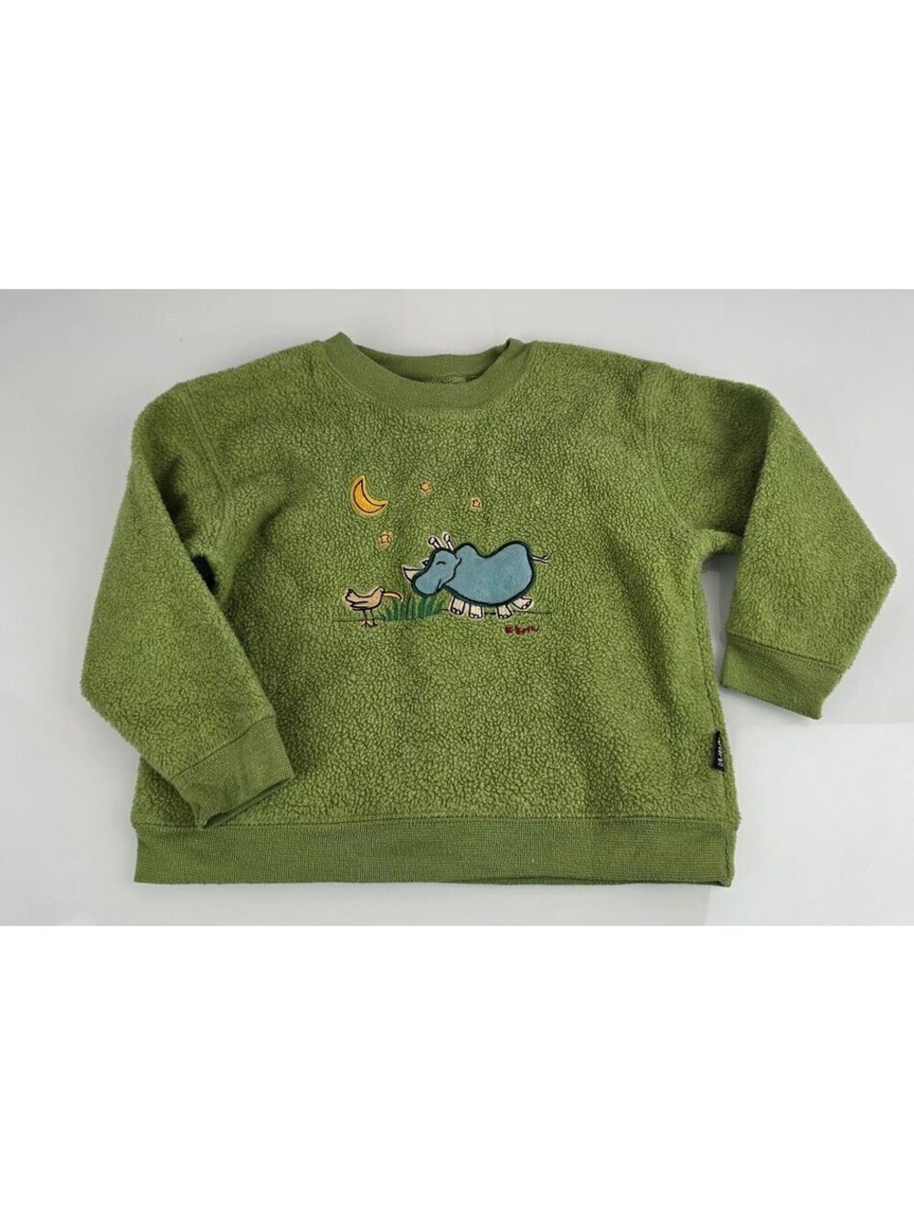 Carter's VTG Rhino Rhinoceros Bird Emu Namae Green Sherpa Pullover Sweatshirt